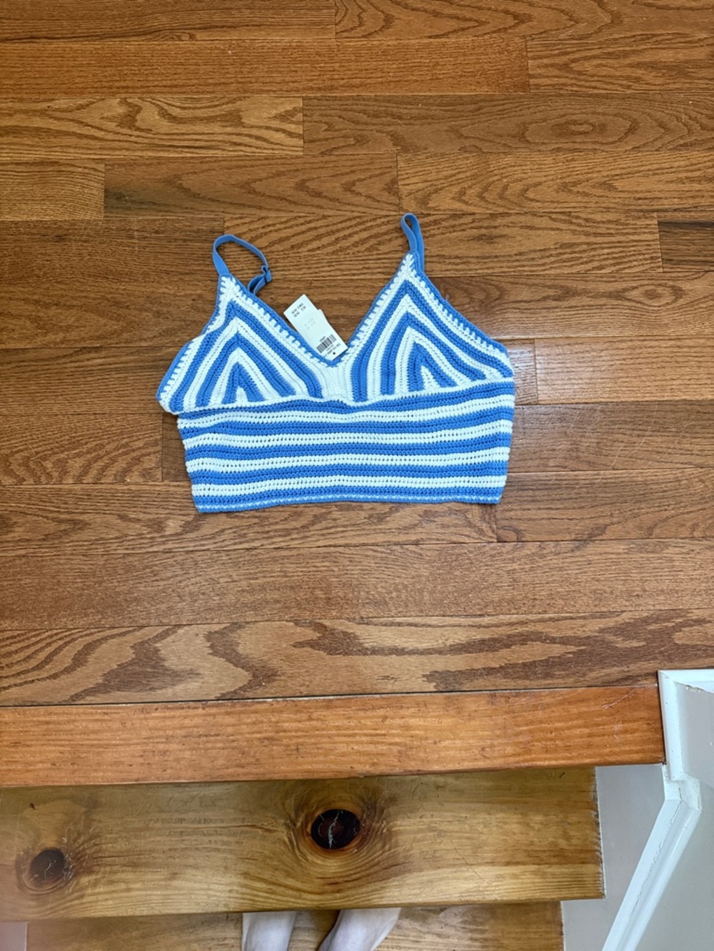 Hollister Blue and White Striped Crochet Bralette
